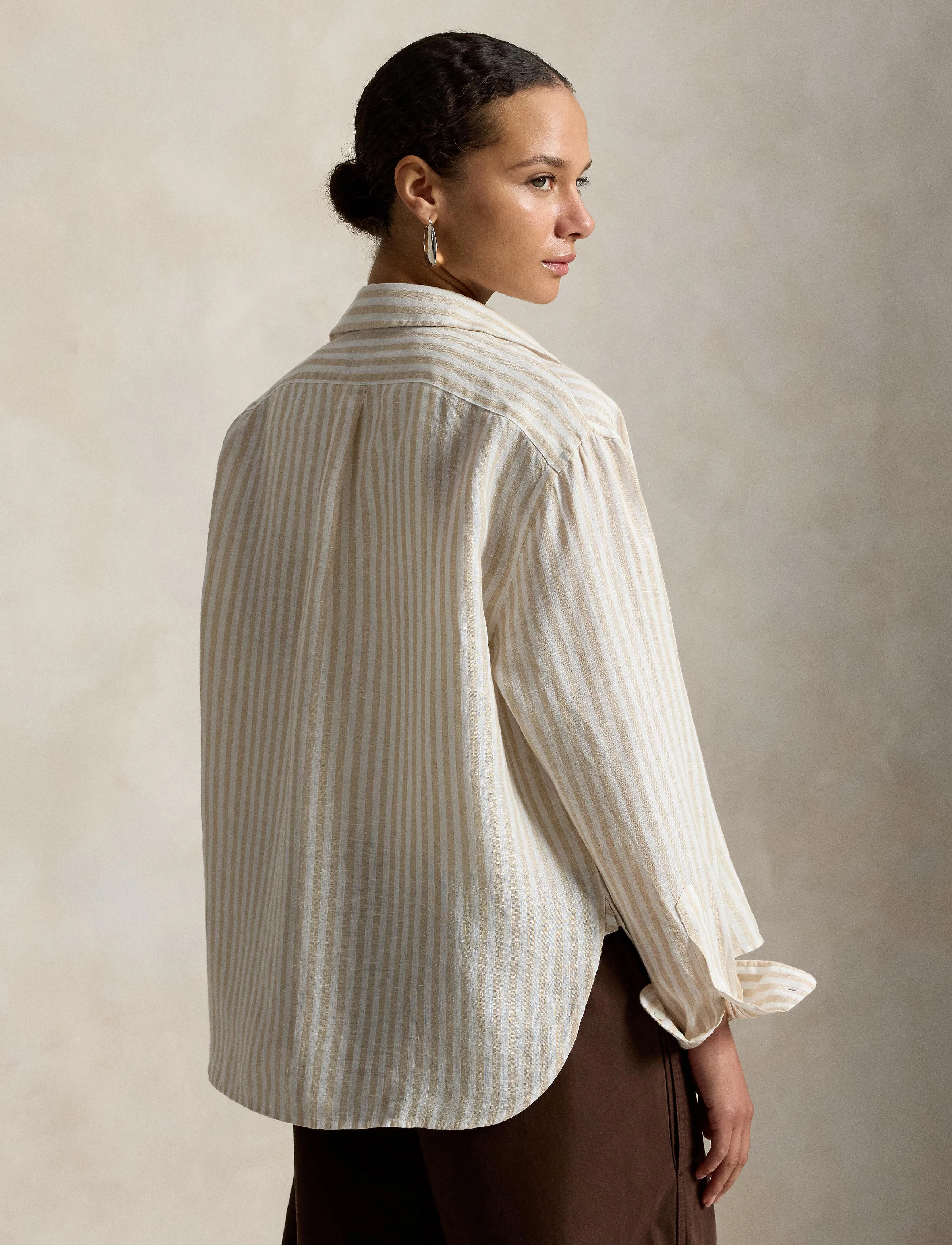 Polo Ralph Lauren - Wide Cropped Gingham Linen Shirt - jeansskjortor - 1323 dune tan/whi - 2