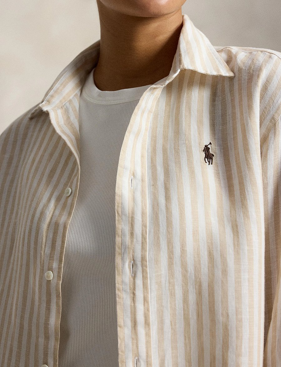 Polo Ralph Lauren - Wide Cropped Gingham Linen Shirt - jeanshemden - 1323 dune tan/whi - 3