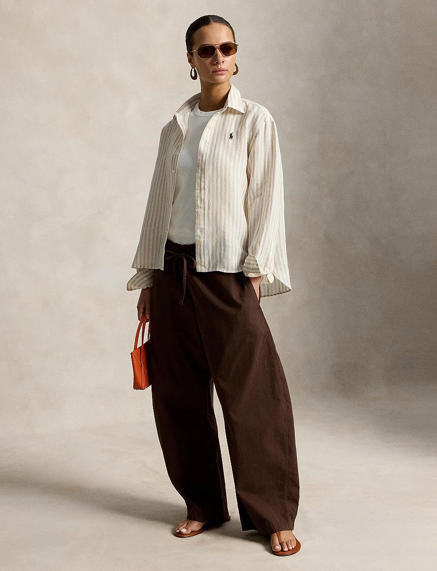 Polo Ralph Lauren - Wide Cropped Gingham Linen Shirt - jeanshemden - 1323 dune tan/whi - 5
