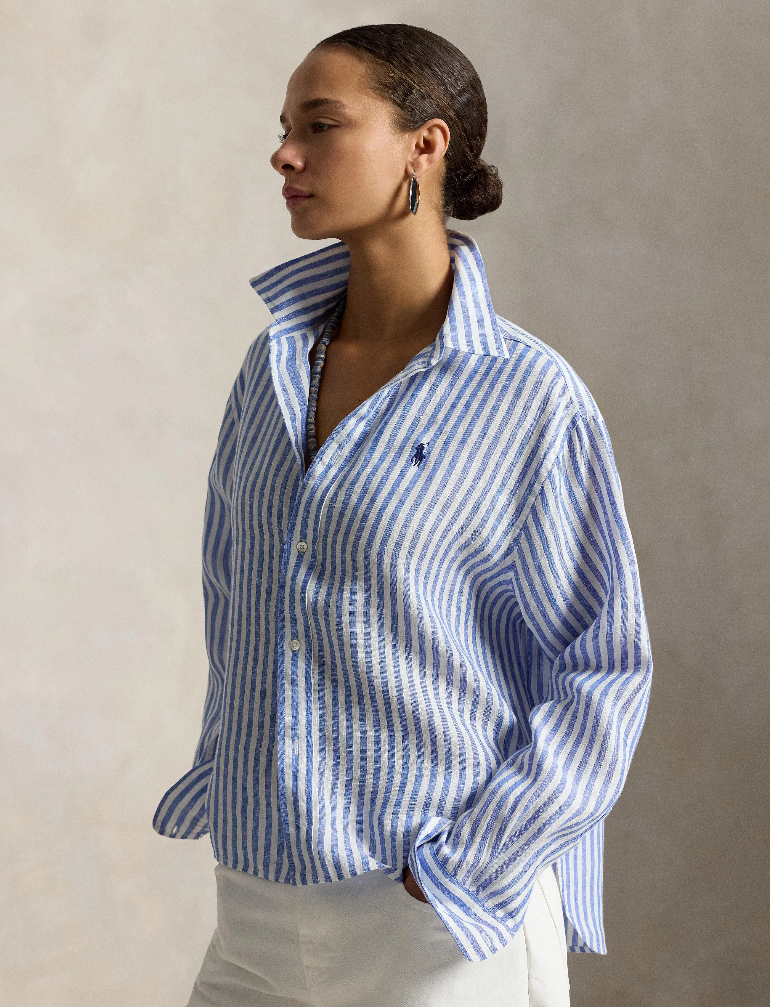 Polo Ralph Lauren - Wide Cropped Gingham Linen Shirt - denimskjorter - 1323 gala blue/wh - 2