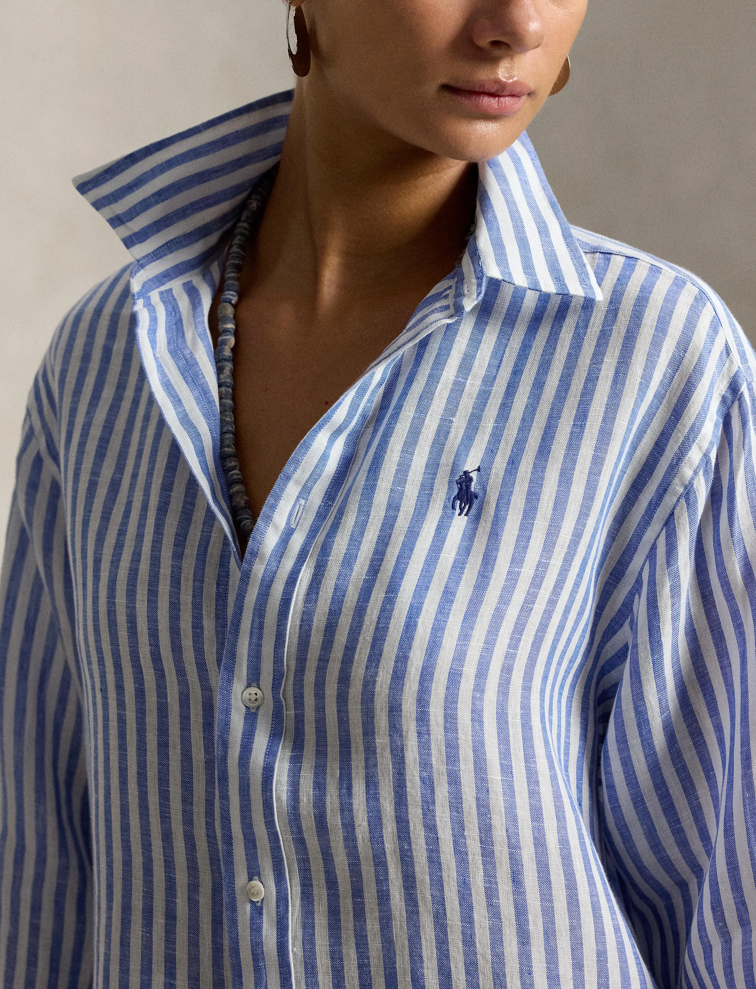 Polo Ralph Lauren - Wide Cropped Gingham Linen Shirt - denimskjorter - 1323 gala blue/wh - 3