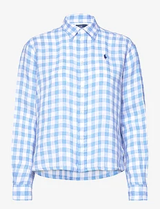 Wide Cropped Gingham Linen Shirt, Polo Ralph Lauren