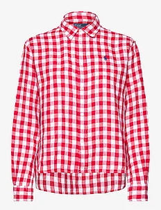 Wide Cropped Gingham Linen Shirt, Polo Ralph Lauren