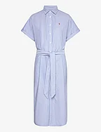 Belted Short-Sleeve Oxford Shirtdress - BSR BLUE