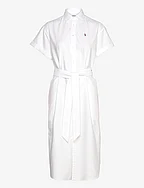 Belted Short-Sleeve Oxford Shirtdress - BSR WHITE