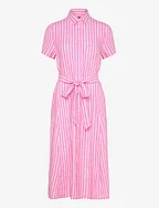 Belted Striped Linen Shirtdress - 1722B BEACH PINK/