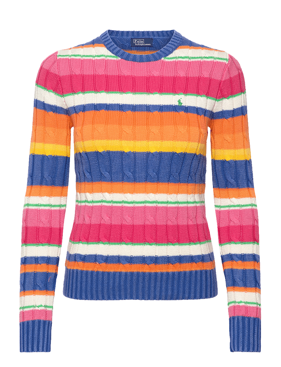 Polo Ralph Lauren - Striped Cable Cotton Crewneck Sweater - blue combo - 0