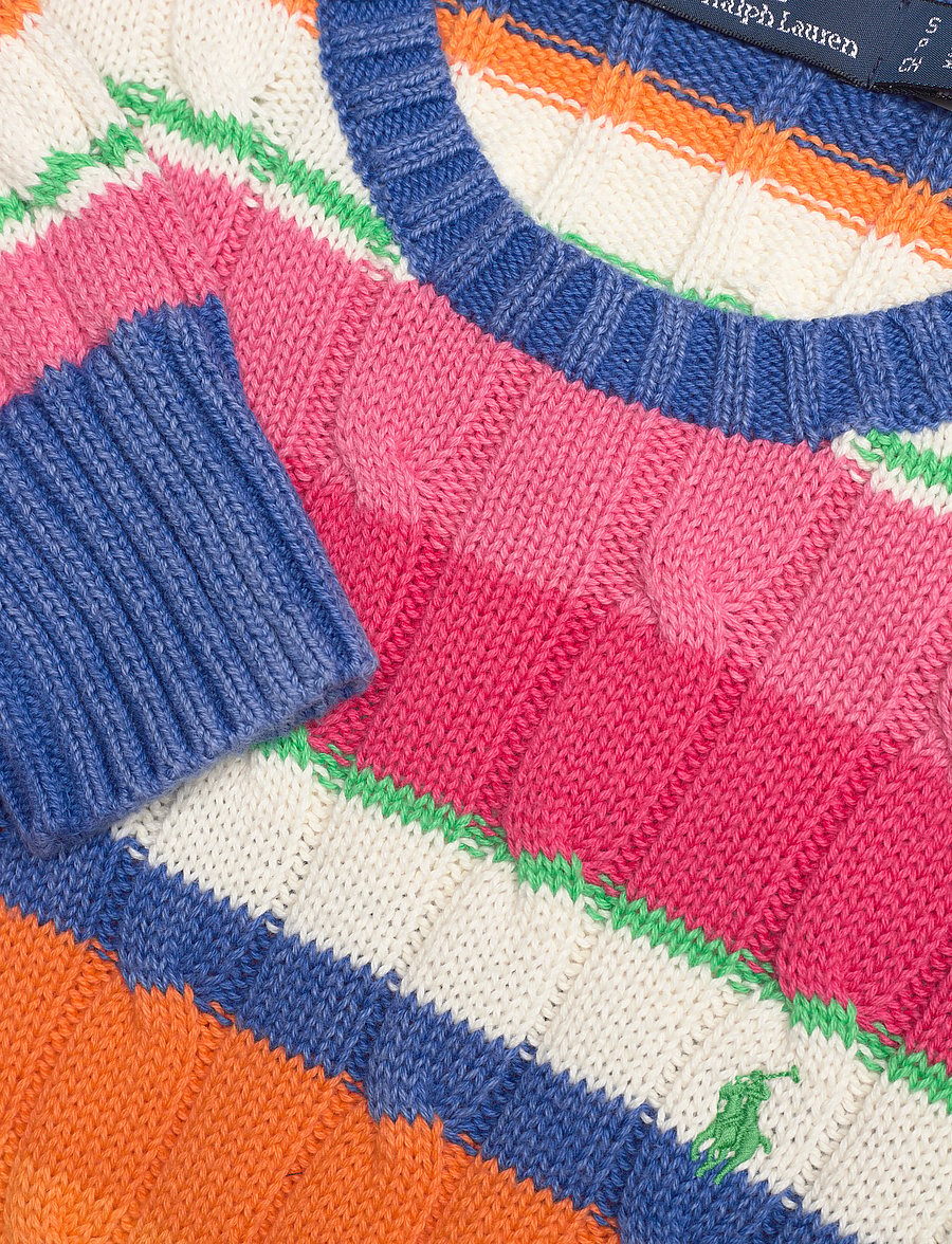 Polo Ralph Lauren - Striped Cable Cotton Crewneck Sweater - blue combo - 2