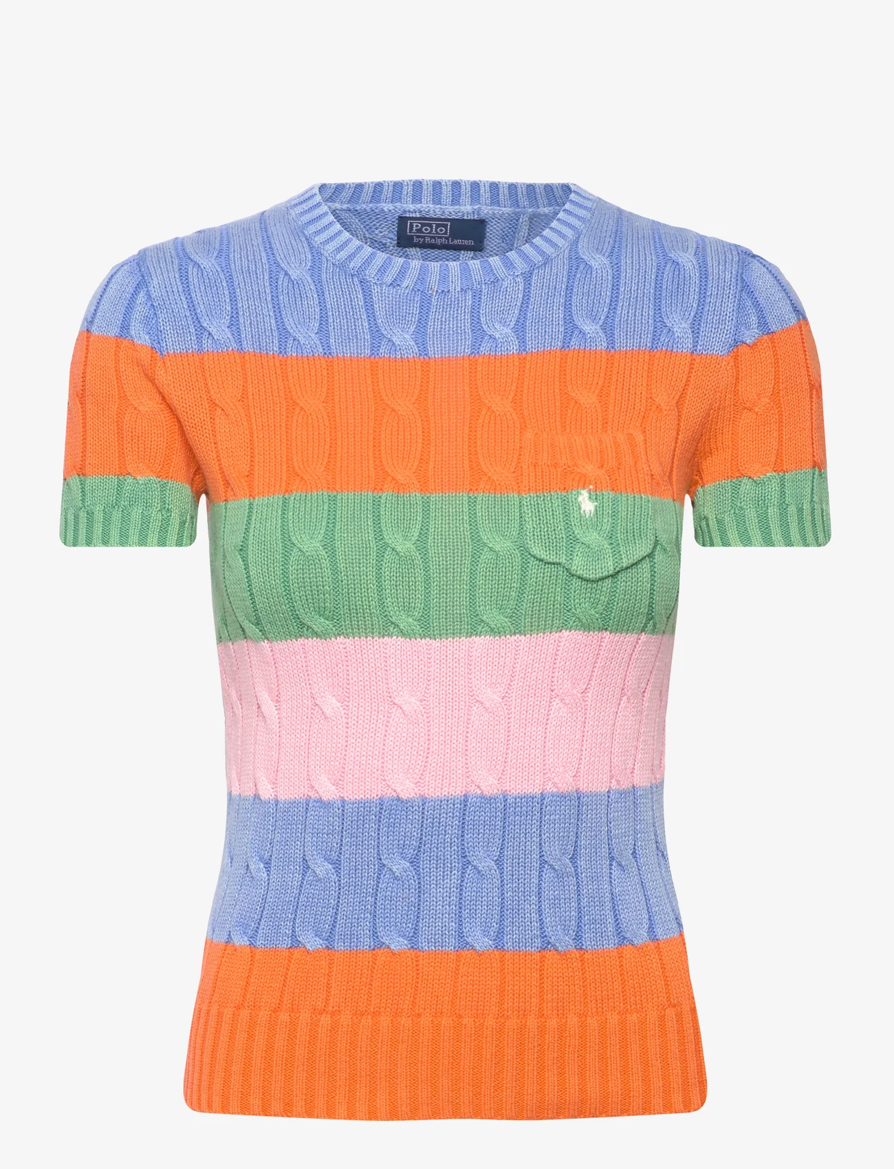Polo Ralph Lauren - Striped Cable Short-Sleeve Sweater - stickade tröjor - multi stripe - 0