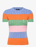 Striped Cable Short-Sleeve Sweater - MULTI STRIPE