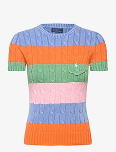 Striped Cable Short-Sleeve Sweater, Polo Ralph Lauren