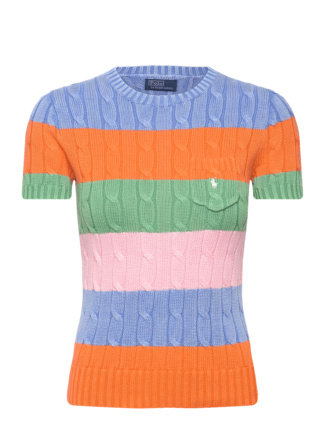 Striped Cable Short-Sleeve Sweater - MULTI STRIPE