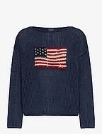 Flag Pointelle Cotton-Linen Sweater - BLUE MULTI