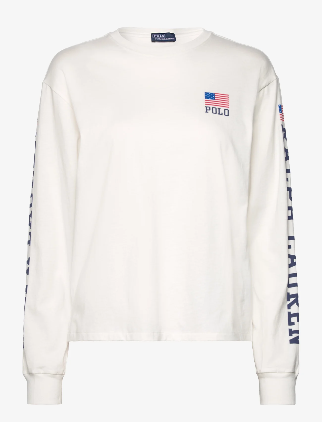 Polo Ralph Lauren - Logo Flag Jersey Long-Sleeve Tee - langärmlige tops - deckwash white - 0