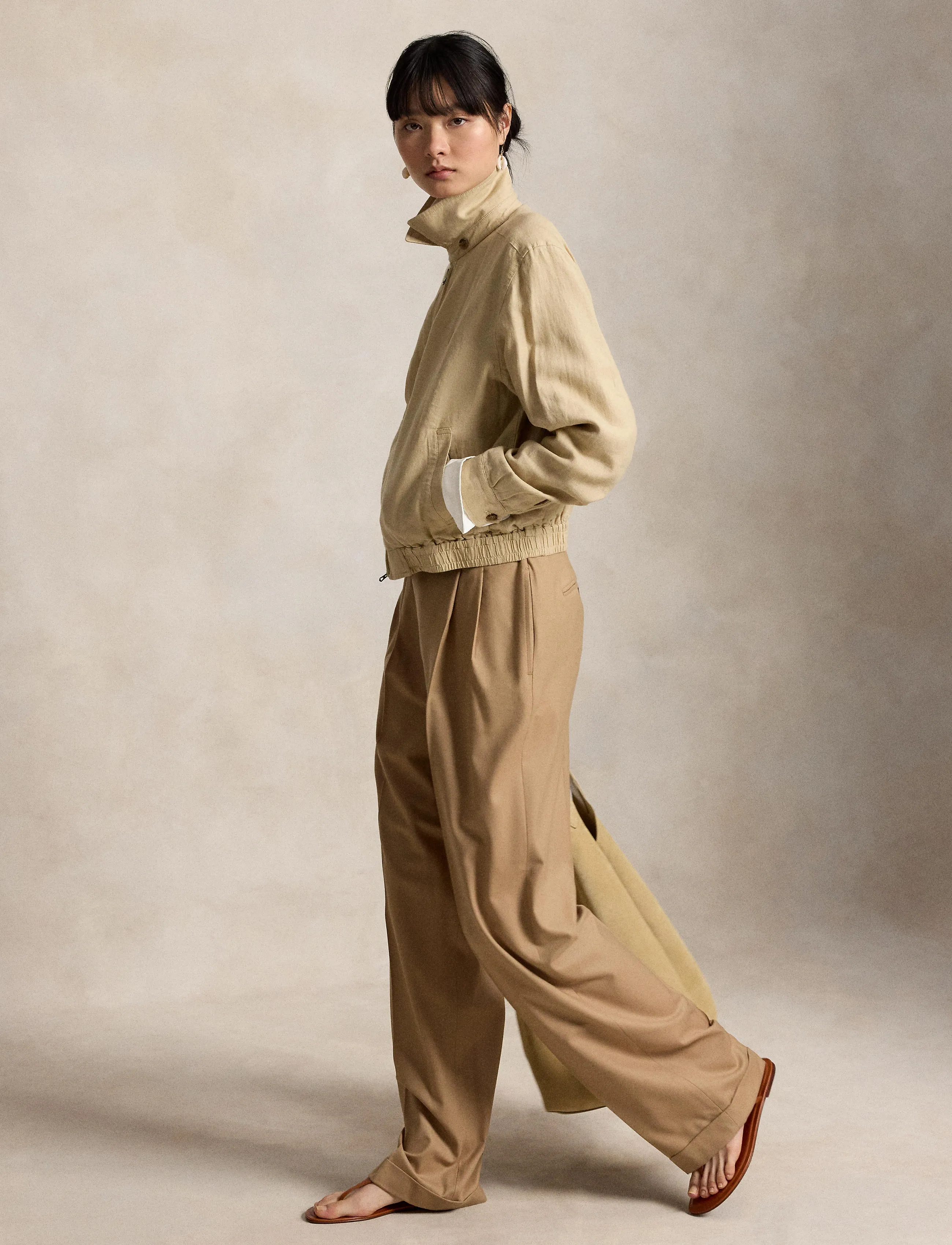 Polo Ralph Lauren Linen Windbreaker, L, Beige, Jakker > Bomberjakker, Dame