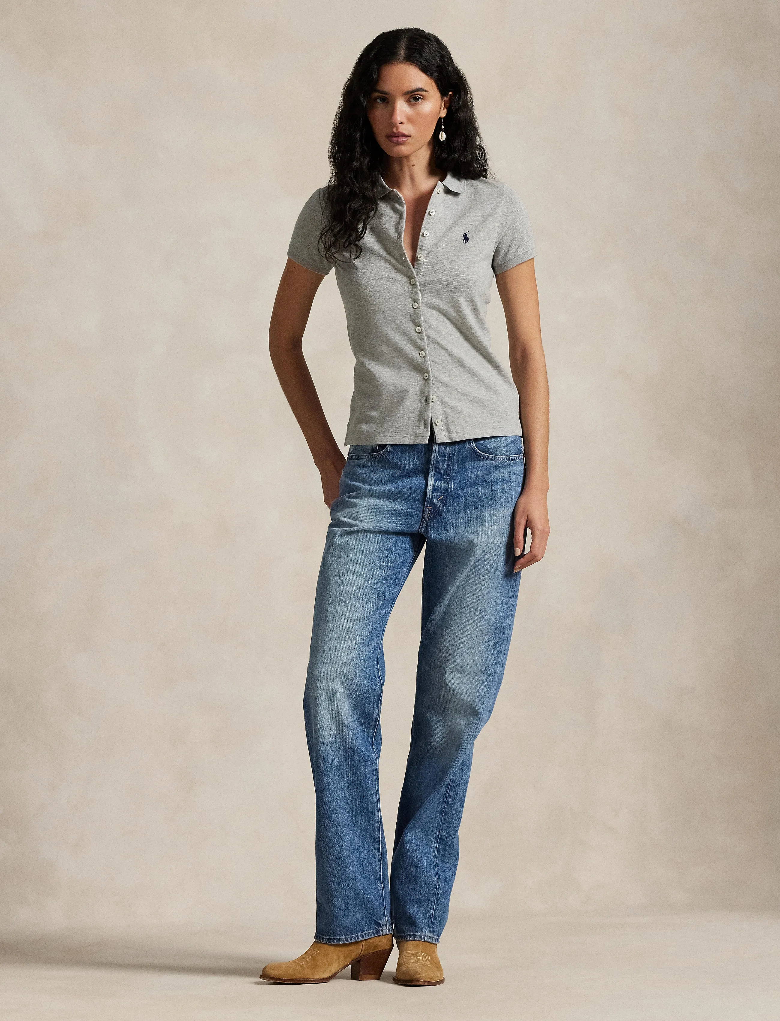 Polo Ralph Lauren Buttoned-Placket Polo Shirt - Ralph Lauren - ANDOVER HEATHER / grey