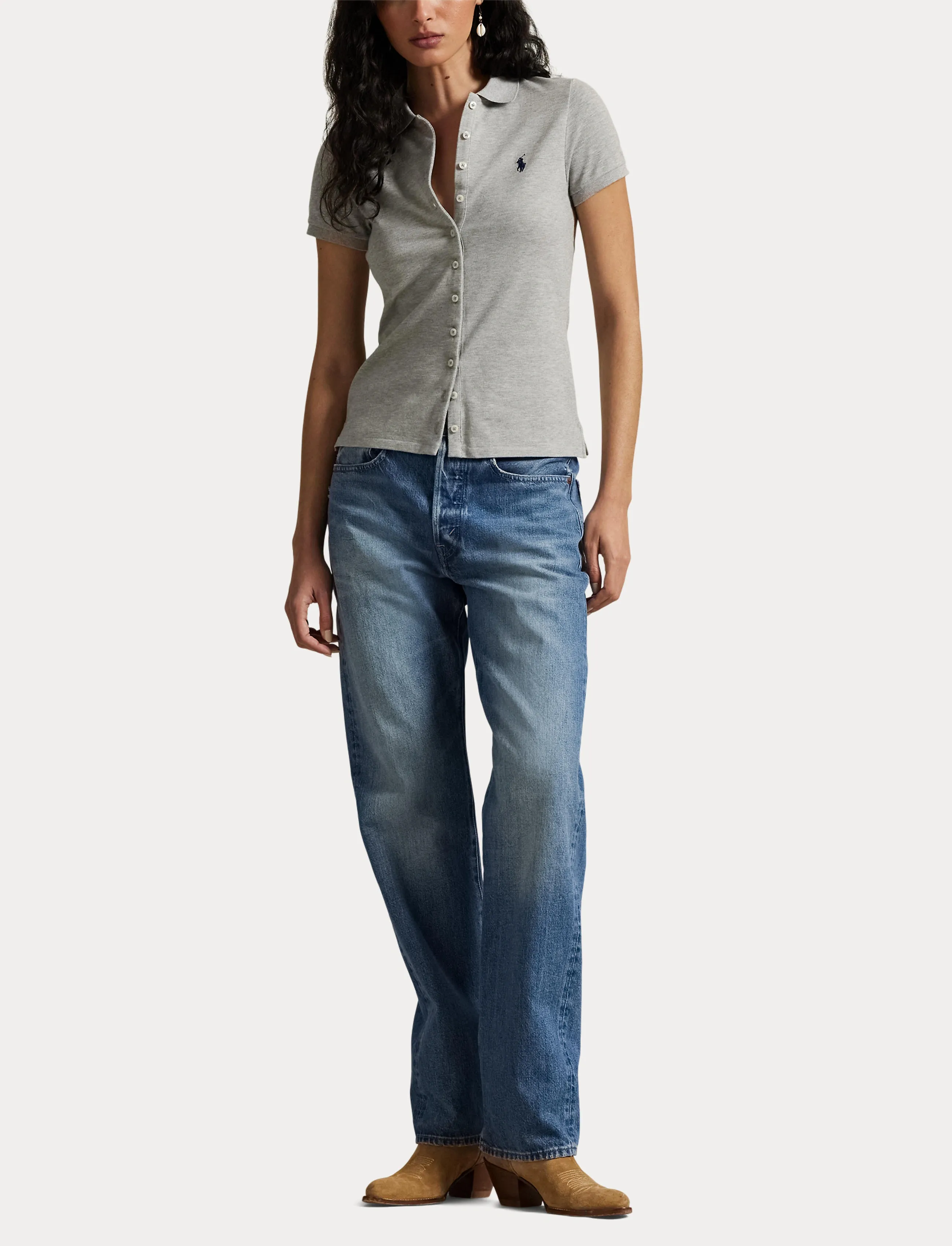 Polo Ralph Lauren - Buttoned-Placket Polo Shirt - andover heather - 4