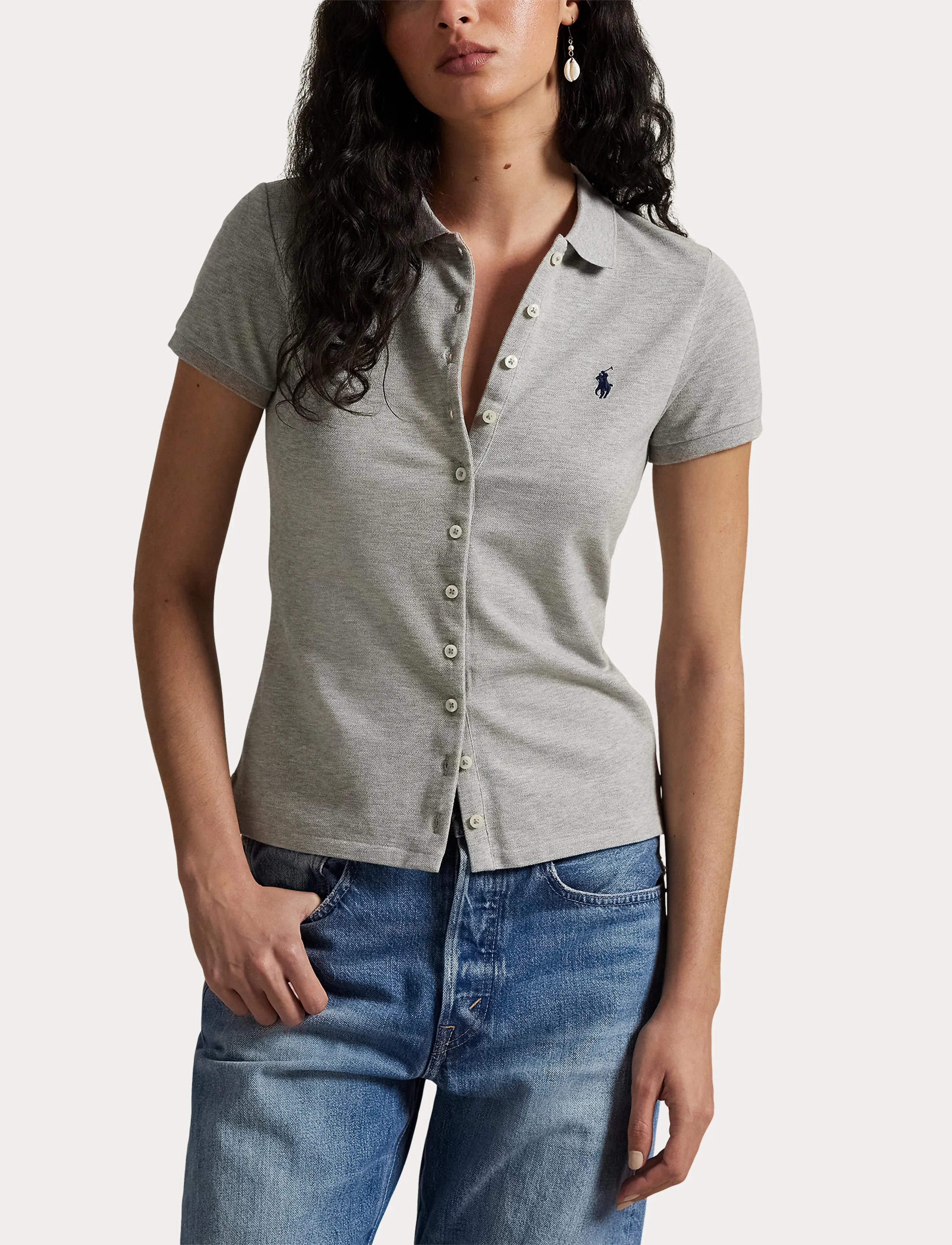 Polo Ralph Lauren - Buttoned-Placket Polo Shirt - andover heather - 5