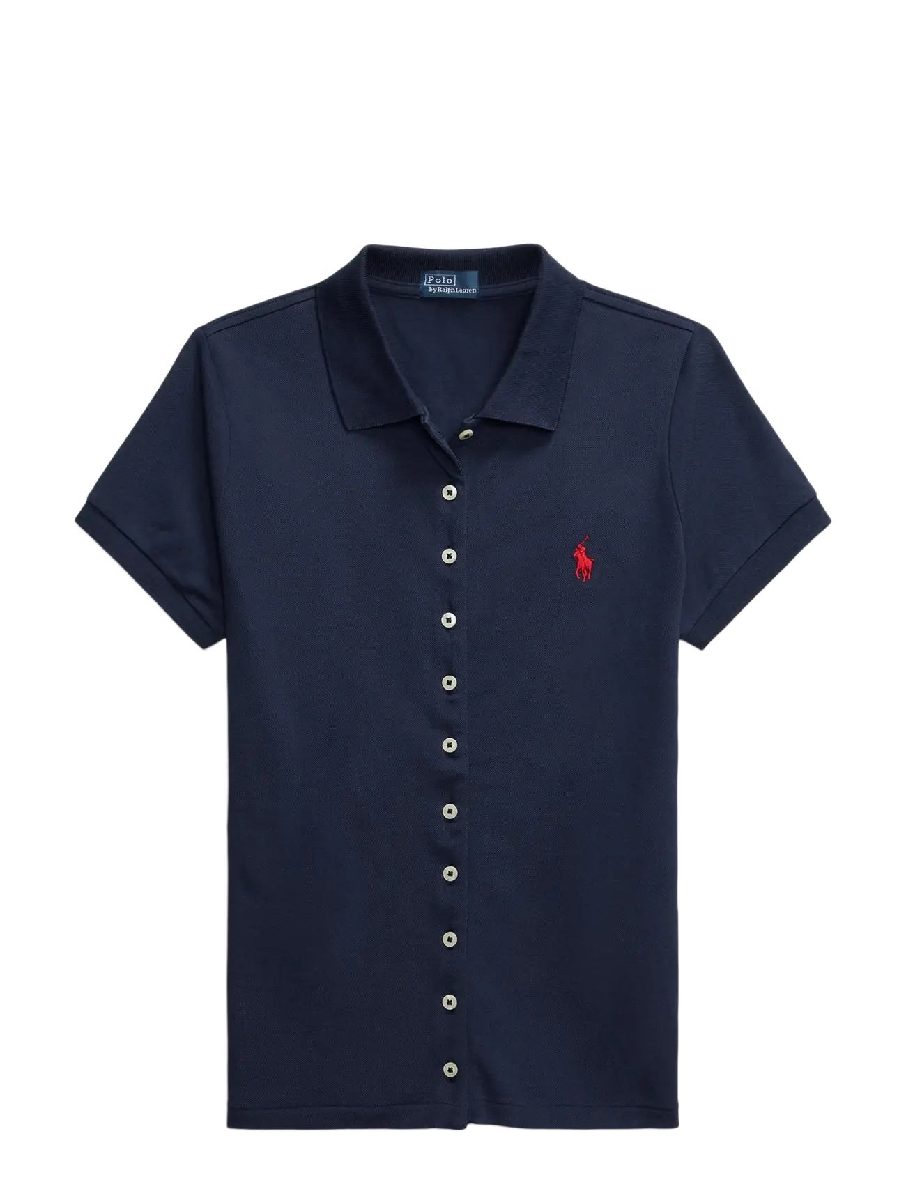 POLO RALPH LAUREN Buttoned-Placket Polo Shirt Navy - S - Damen