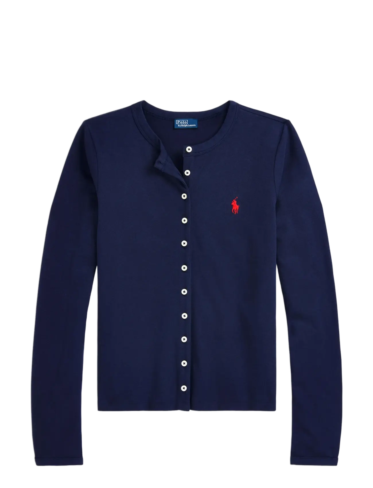 Stretch Mesh Cotton Crewneck Cardigan - NEWPORT NAVY