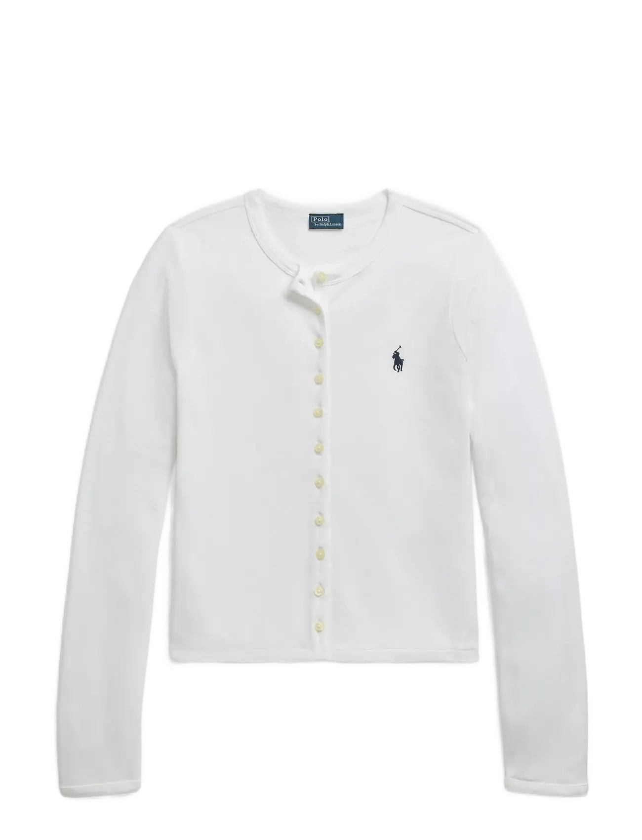 Stretch Mesh Cotton Crewneck Cardigan - WHITE