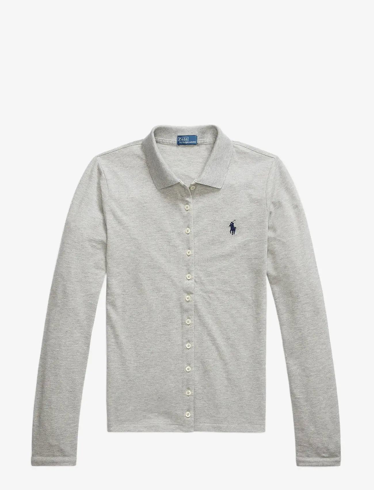 Polo Ralph Lauren - Buttoned-Placket Long-Sleeve Polo Shirt - polo marškinėliai - andover heather - 1