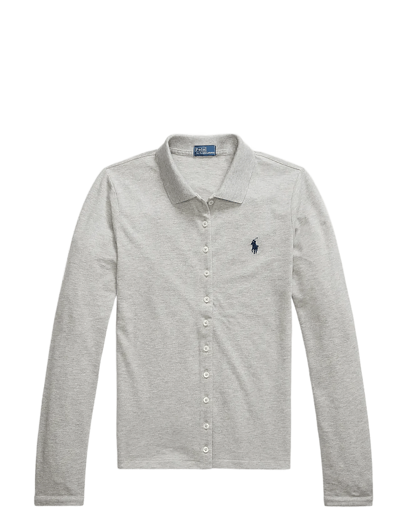 Polo Ralph Lauren - Buttoned-Placket Long-Sleeve Polo Shirt - polo marškinėliai - andover heather - 1
