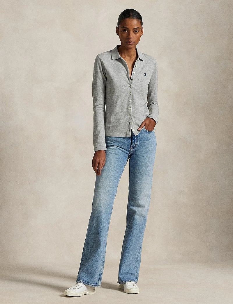 Polo Ralph Lauren - Buttoned-Placket Long-Sleeve Polo Shirt - polo marškinėliai - andover heather - 0