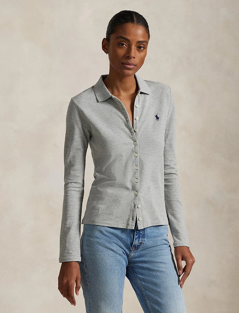 Polo Ralph Lauren - Buttoned-Placket Long-Sleeve Polo Shirt - polo marškinėliai - andover heather - 3