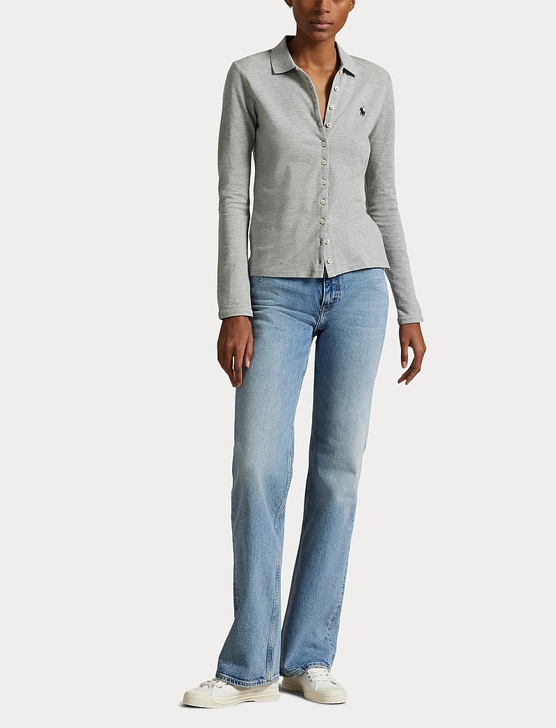 Polo Ralph Lauren - Buttoned-Placket Long-Sleeve Polo Shirt - polo marškinėliai - andover heather - 4