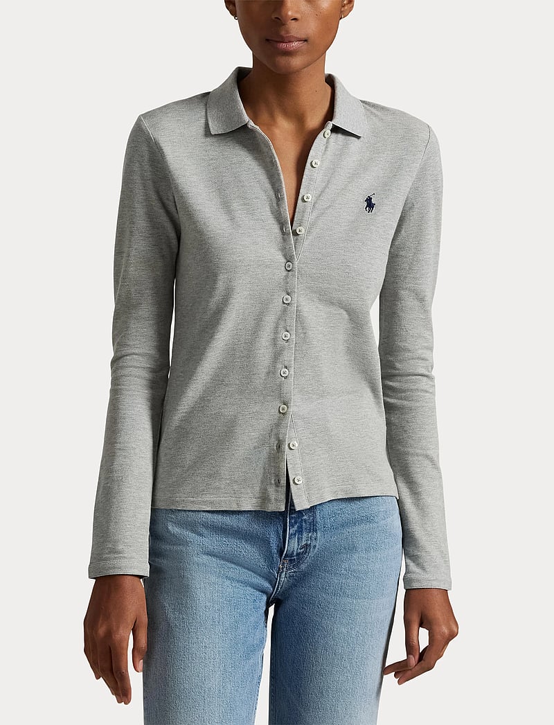 Polo Ralph Lauren - Buttoned-Placket Long-Sleeve Polo Shirt - polo marškinėliai - andover heather - 5