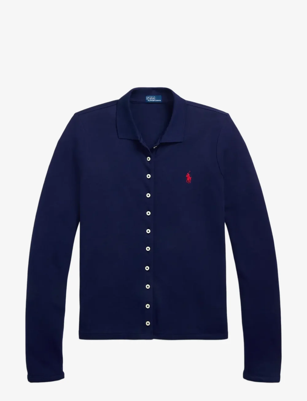 Polo Ralph Lauren - Buttoned-Placket Long-Sleeve Polo Shirt - t-paidat & topit - newport navy - 1