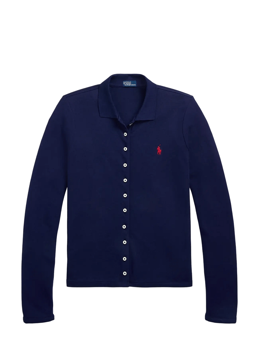 Polo Ralph Lauren - Buttoned-Placket Long-Sleeve Polo Shirt - newport navy - 1