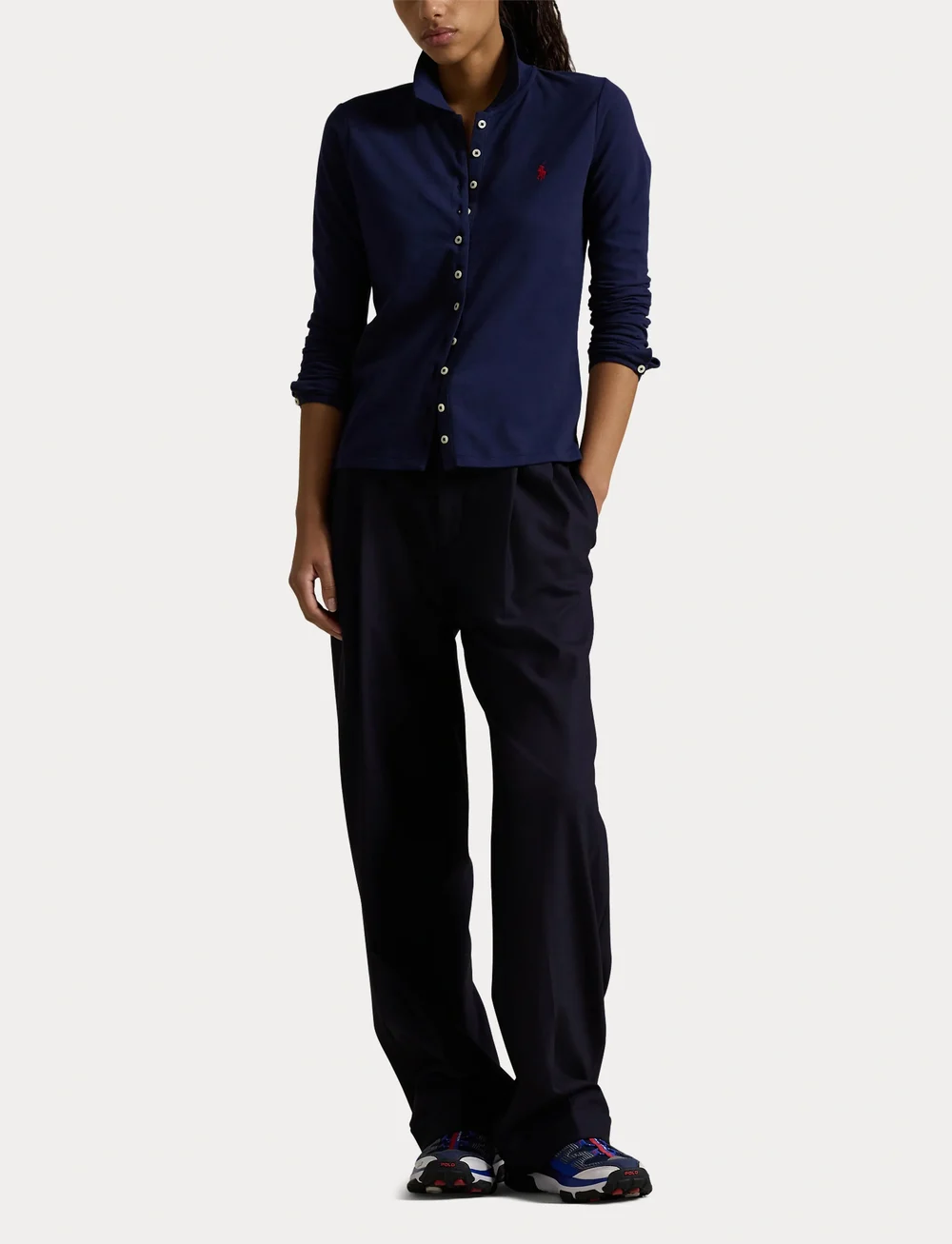Polo Ralph Lauren - Buttoned-Placket Long-Sleeve Polo Shirt - t-paidat & topit - newport navy - 4