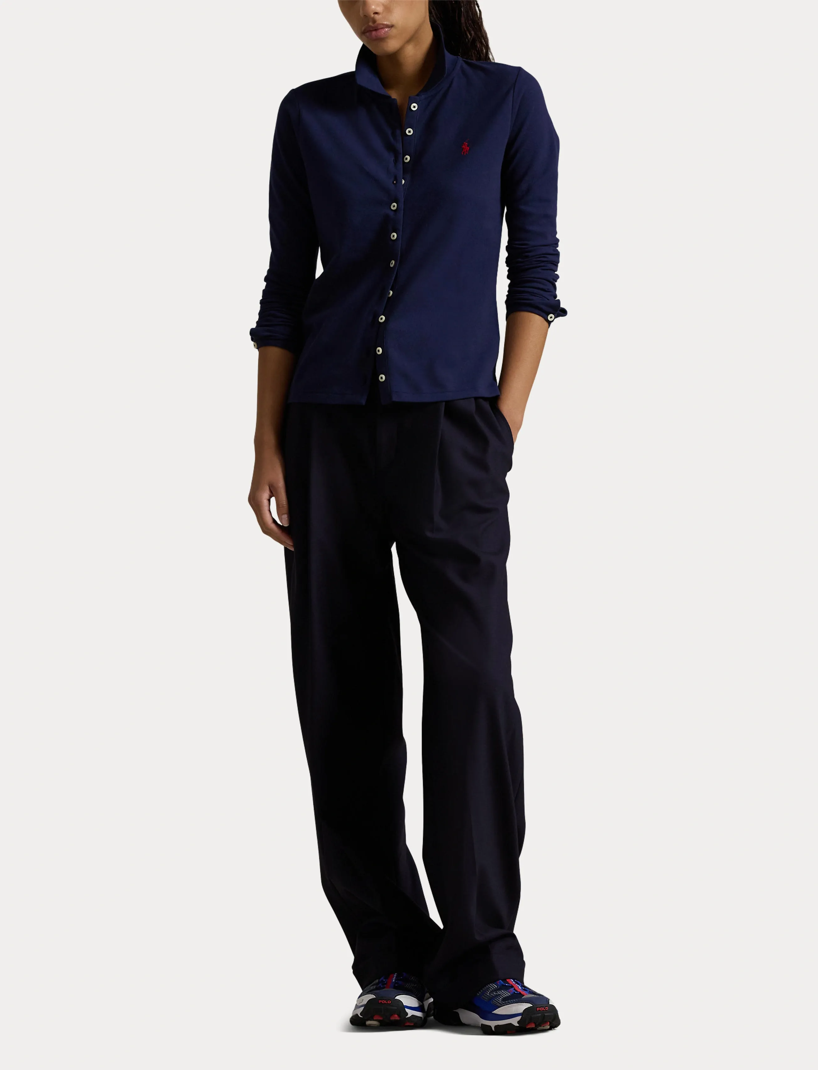 Polo Ralph Lauren - Buttoned-Placket Long-Sleeve Polo Shirt - newport navy - 4