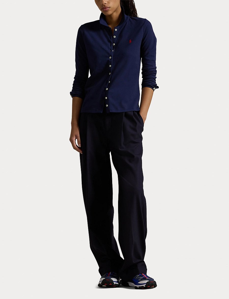 Polo Ralph Lauren - Buttoned-Placket Long-Sleeve Polo Shirt - newport navy - 4