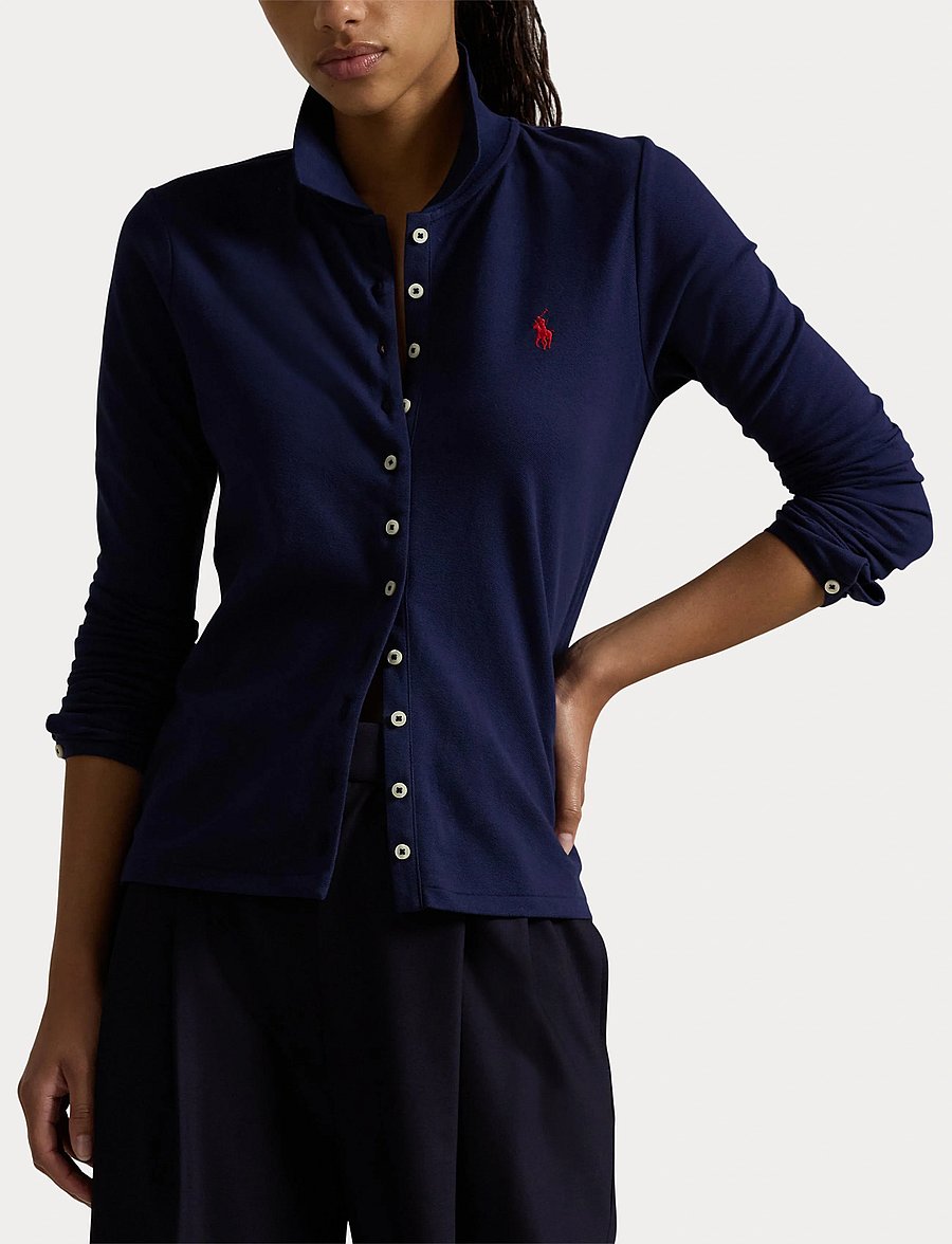 Polo Ralph Lauren - Buttoned-Placket Long-Sleeve Polo Shirt - newport navy - 5