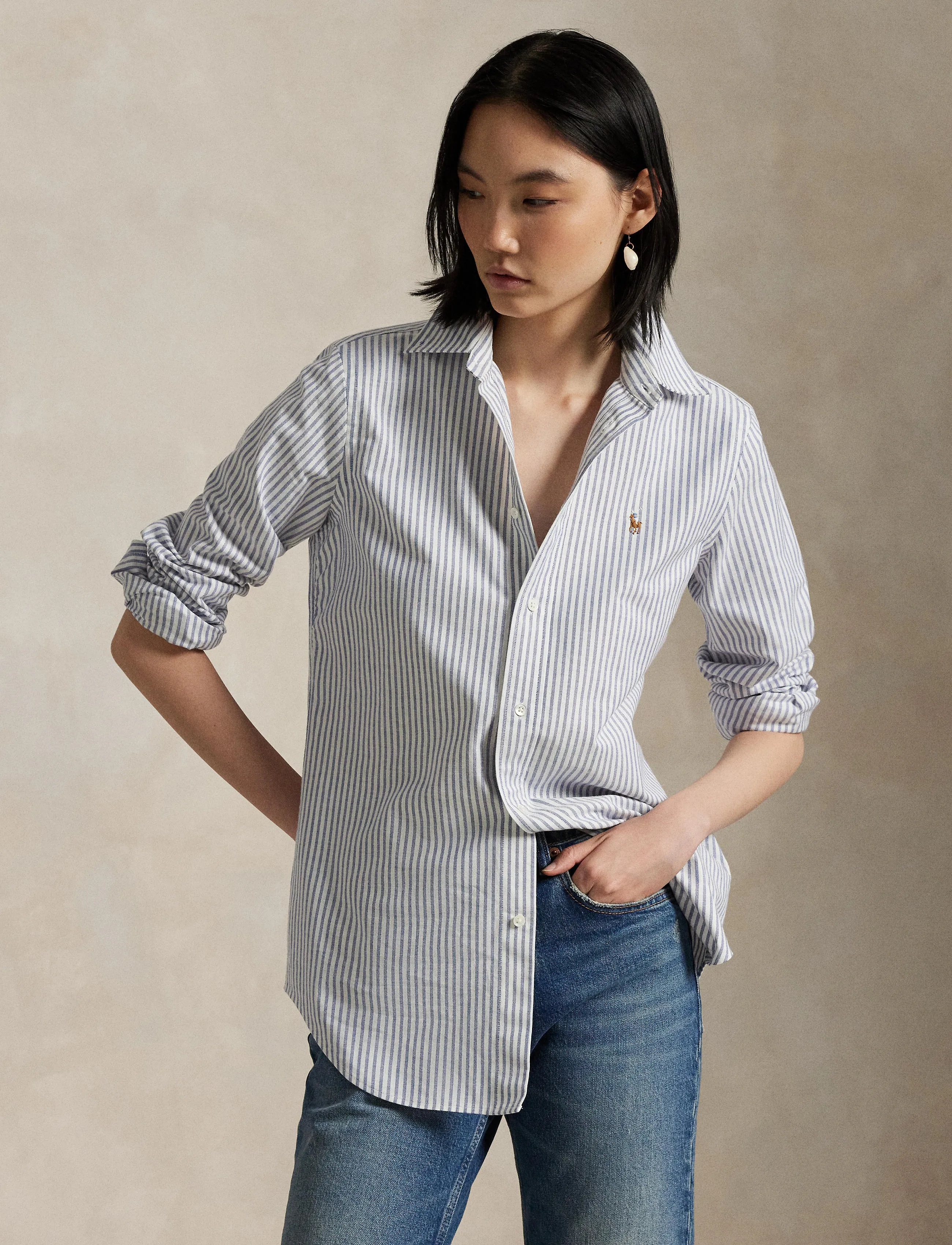 Polo Ralph Lauren Stretch Slim Fit Striped Oxford Shirt - Langärmlige Hemden - 6055 WHITE/HERITA / blue