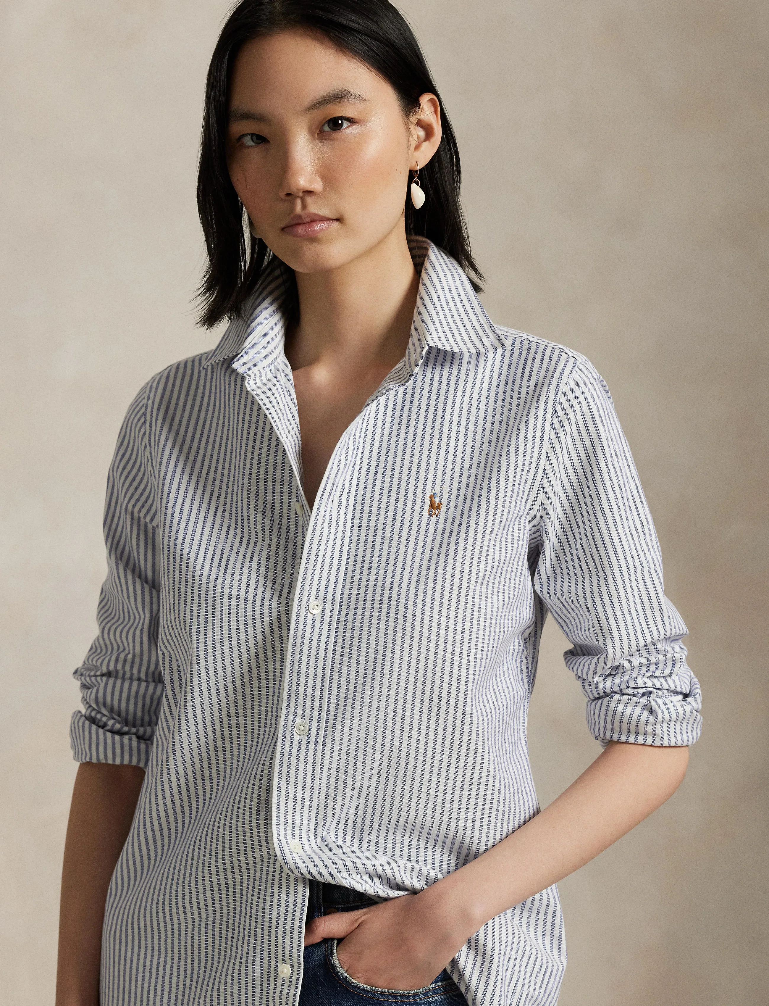 Polo Ralph Lauren - Stretch Slim Fit Striped Oxford Shirt - chemises en jeans - 6055 white/herita - 4