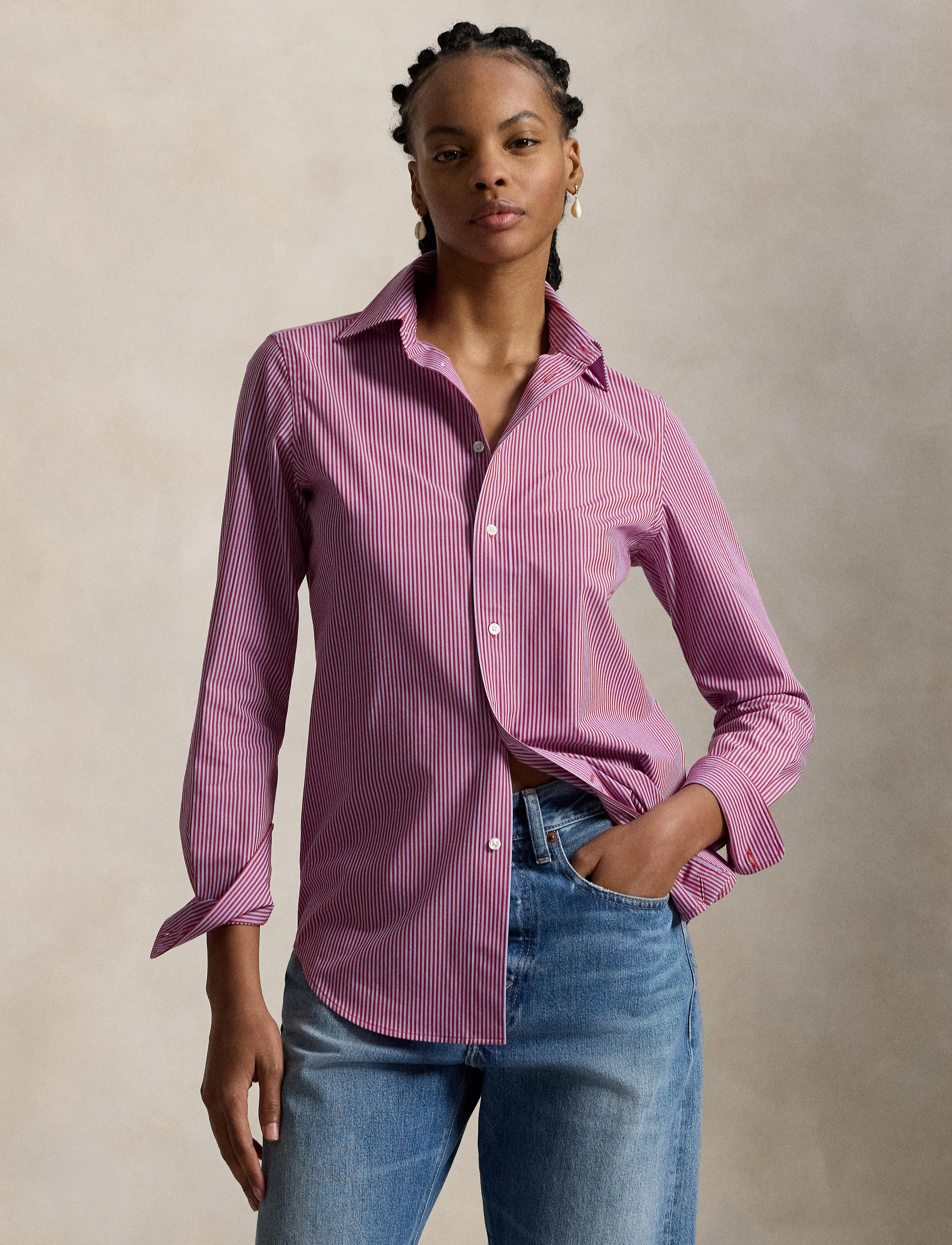 Polo Ralph Lauren End-On-End Stretch Slim Fit Cotton Shirt - Hemden - 1969 LT BLUE RED / pink/rose