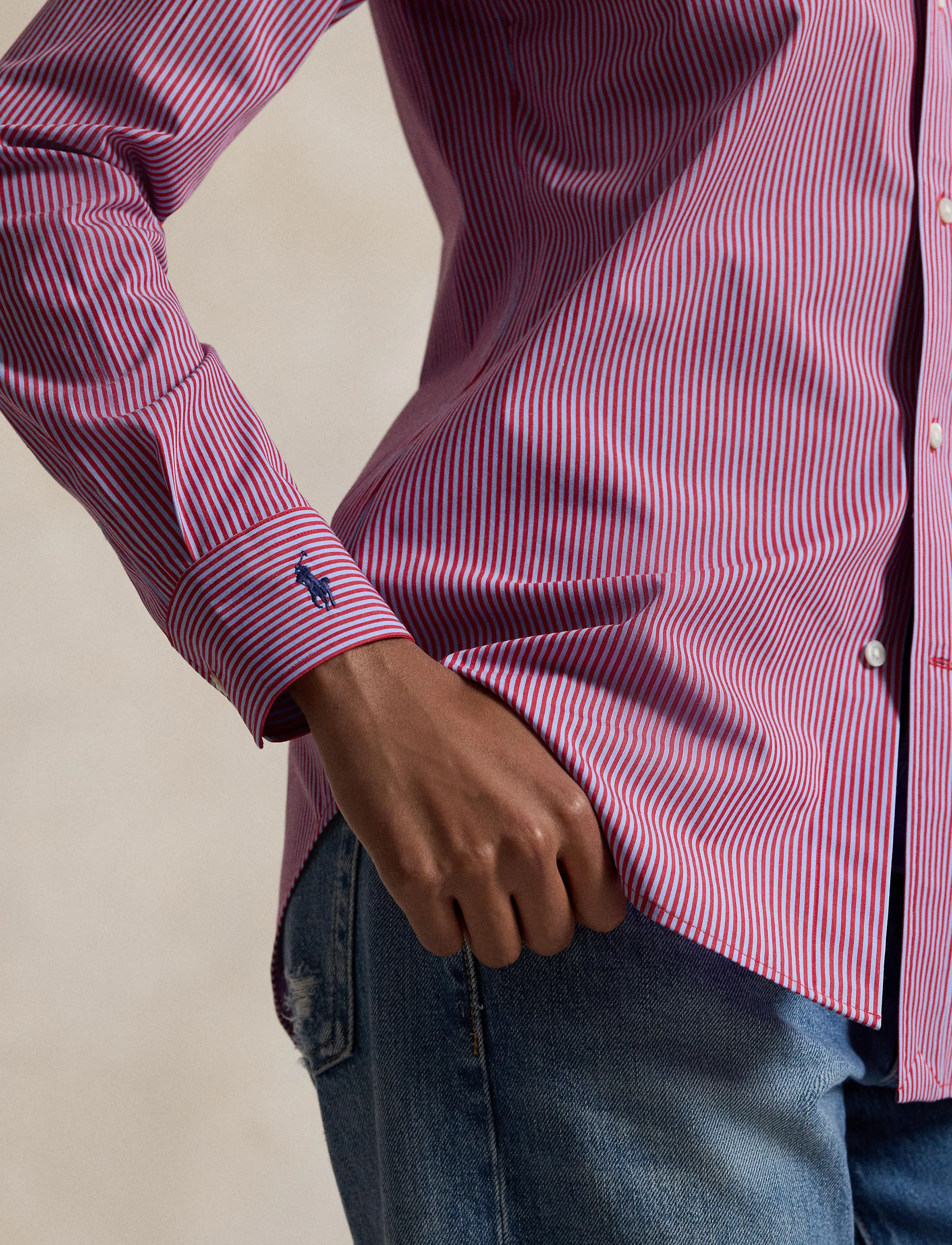 Polo Ralph Lauren - End-On-End Stretch Slim Fit Cotton Shirt - chemises en jeans - 1969 lt blue red - 4