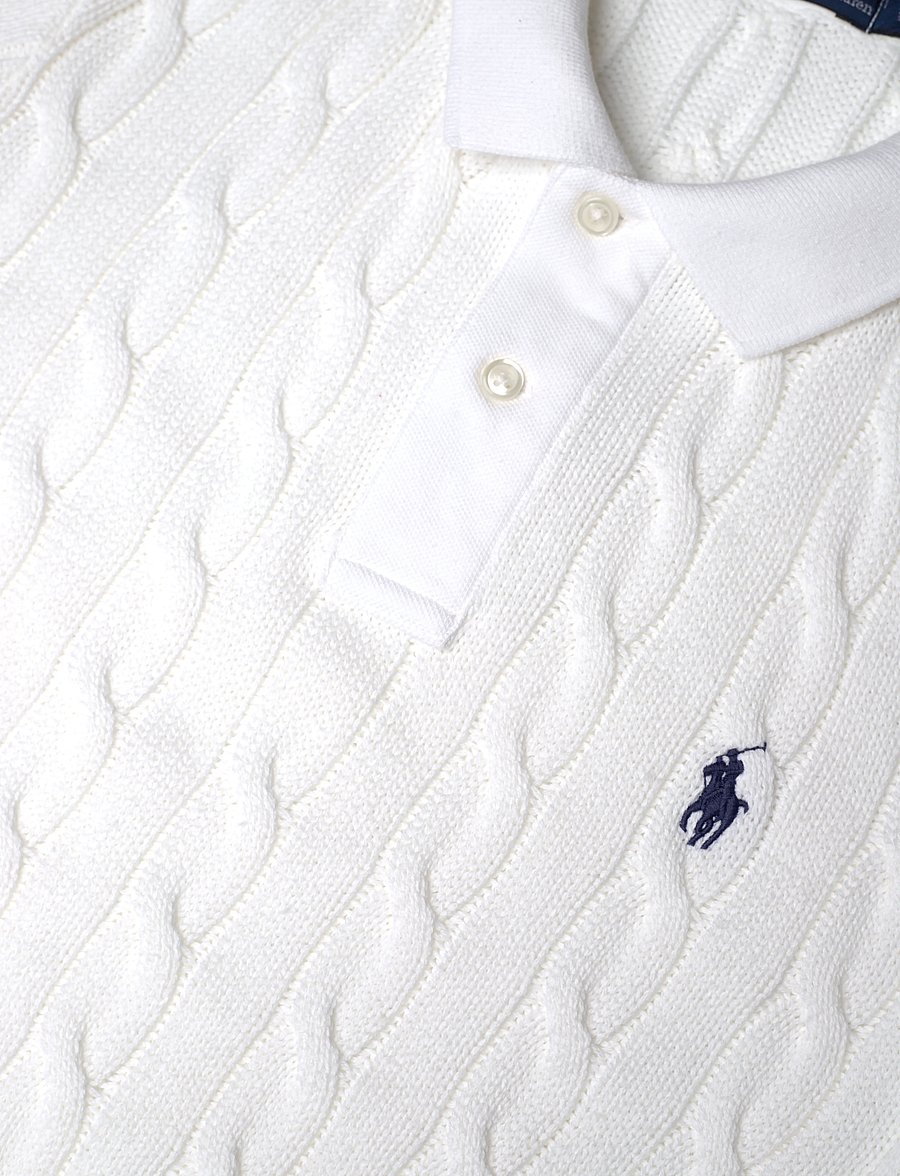 Polo Ralph Lauren - Cable-Knit Cotton Polo Dress - white/ navy pp - 2