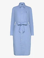 Belted Linen Shirtdress - CAROLINA BLUE
