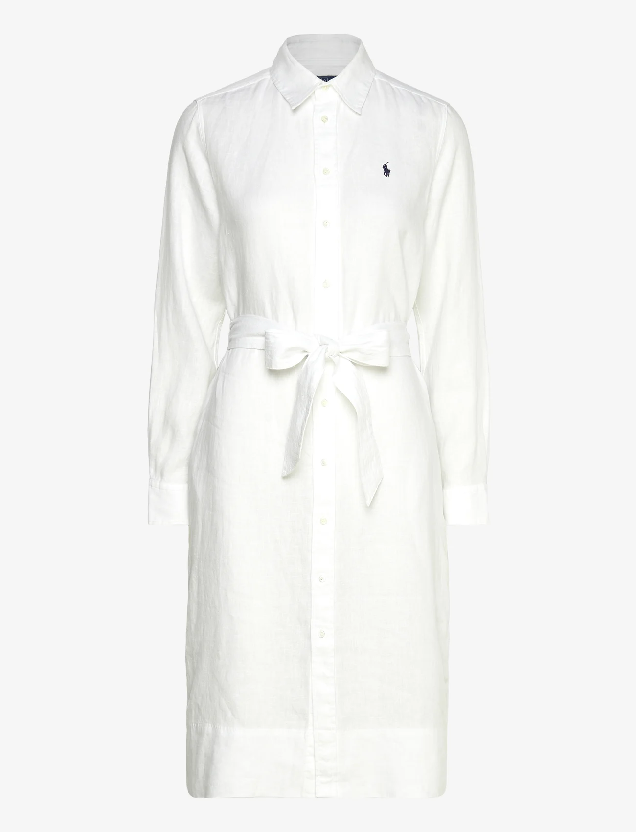 Polo Ralph Lauren - Belted Linen Shirtdress - marškinių tipo suknelės - white - 0