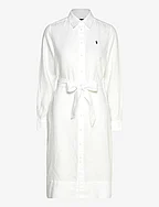 Belted Linen Shirtdress - WHITE