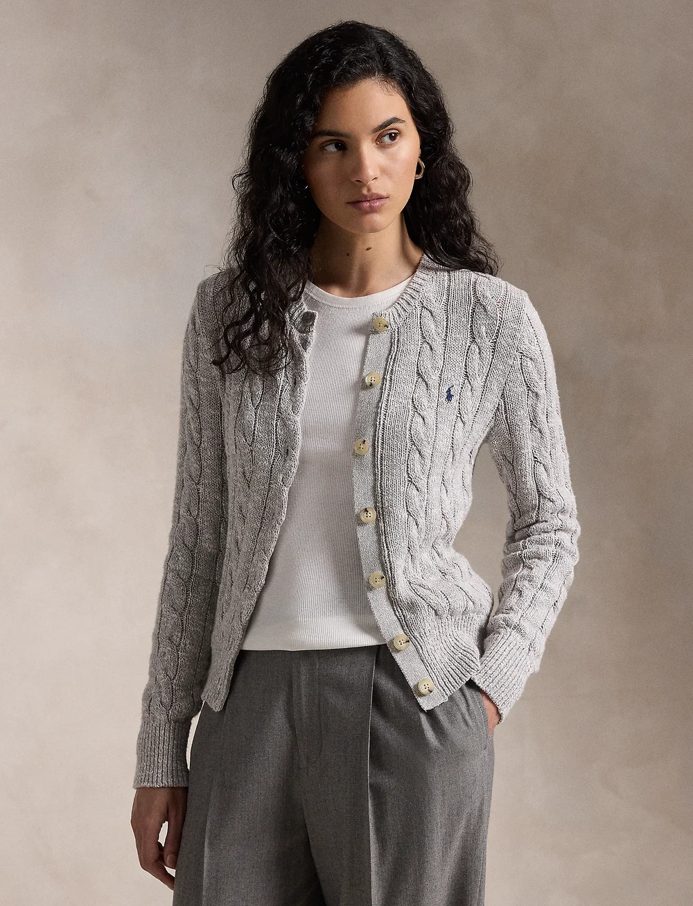 Polo Ralph Lauren Cable ragg knit Cotton Crewneck Cardigan Cardigans Boozt