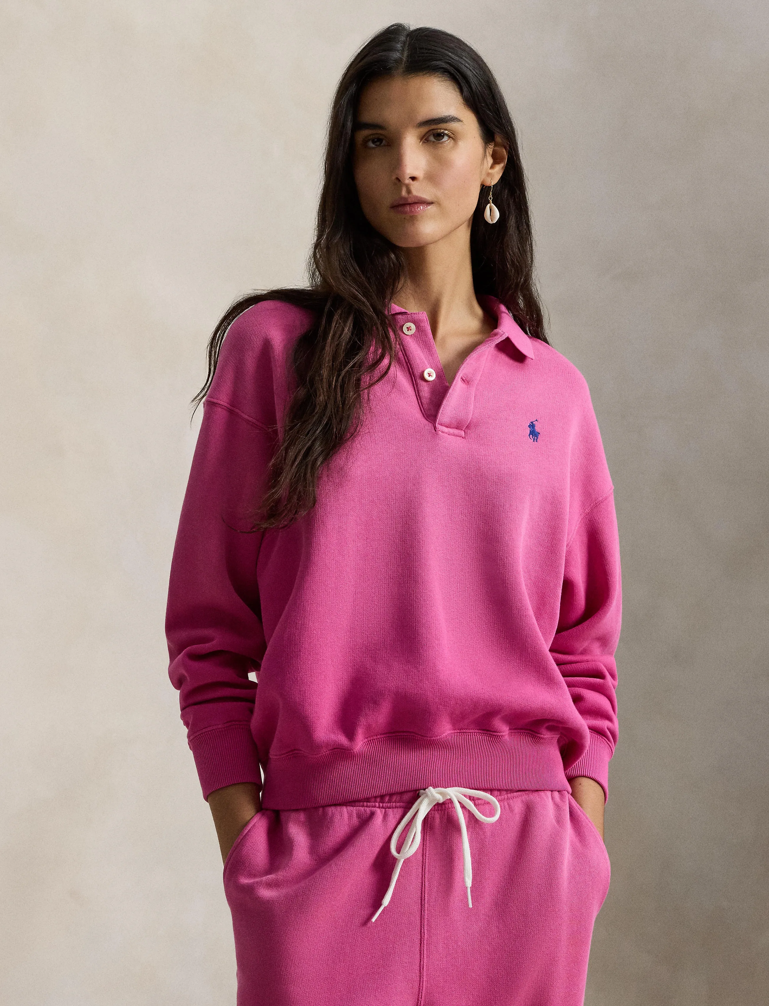 Polo Ralph Lauren Polo-Collar Fleece Pullover - T-Shirts & Tops - ACCENT PINK / pink/rose