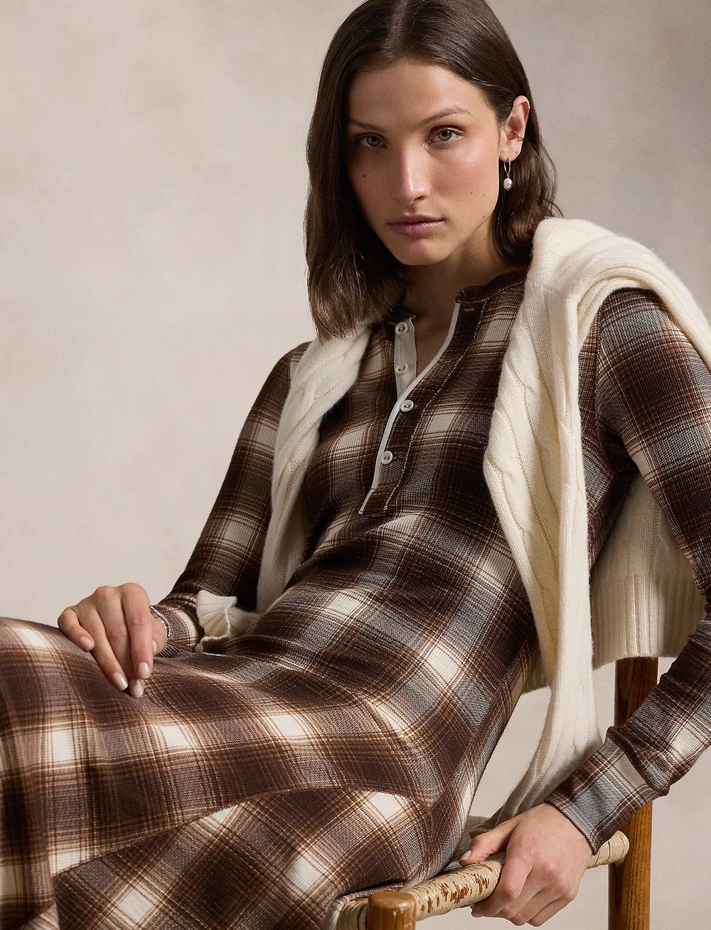 Polo Ralph Lauren Plaid Waffle knit Henley Dress Maxi dresses Boozt