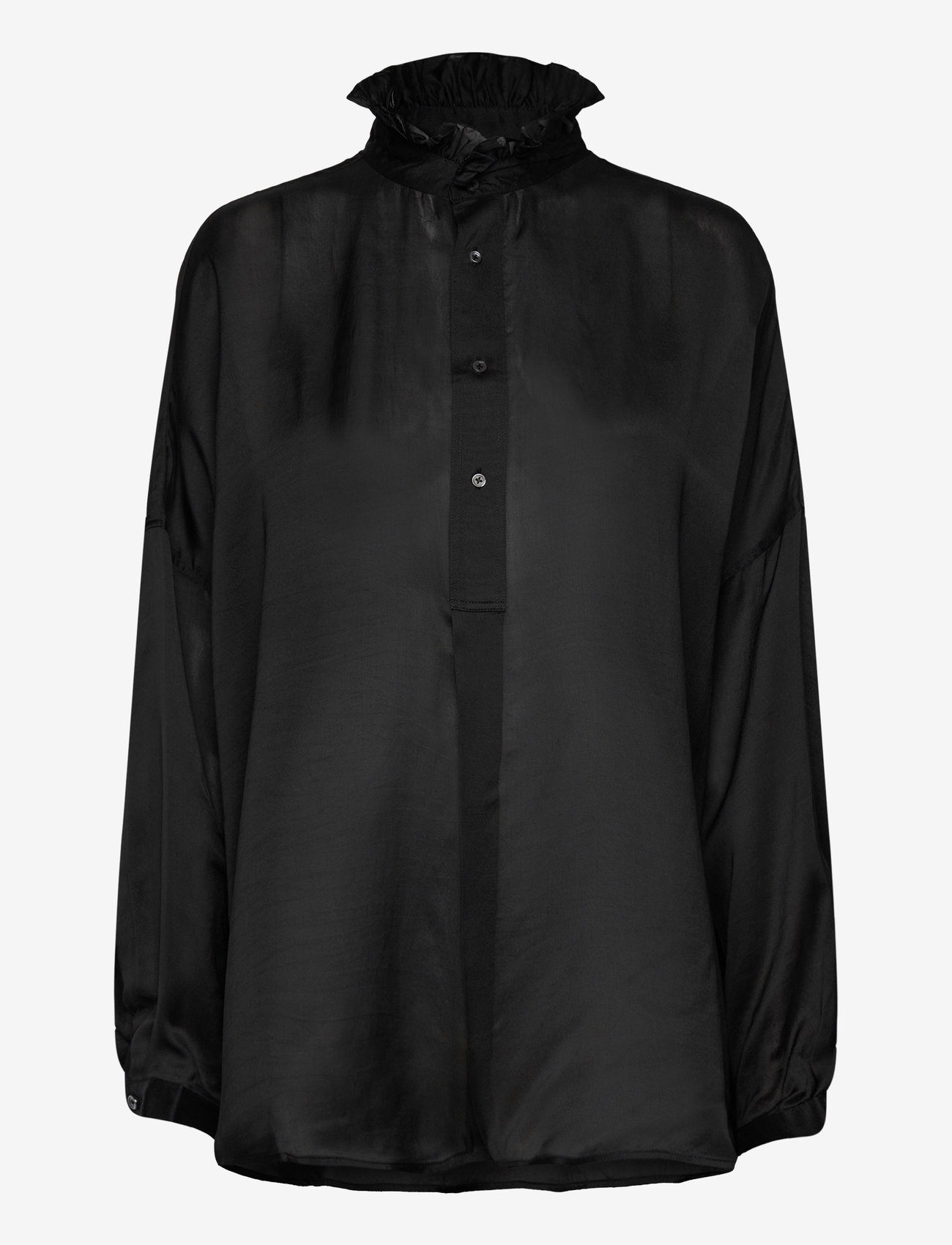 Polo Ralph Lauren - Ruffled-Collar Silk-Blend Tunic - långärmade blusar - polo black - 0