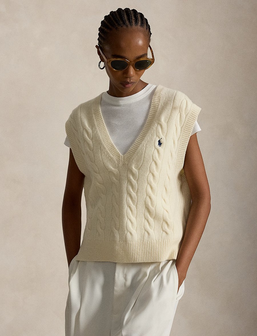 Polo Ralph Lauren - Cable-Knit Wool-Cashmere Sweater Vest - kootud vestid - authentic cream - 1